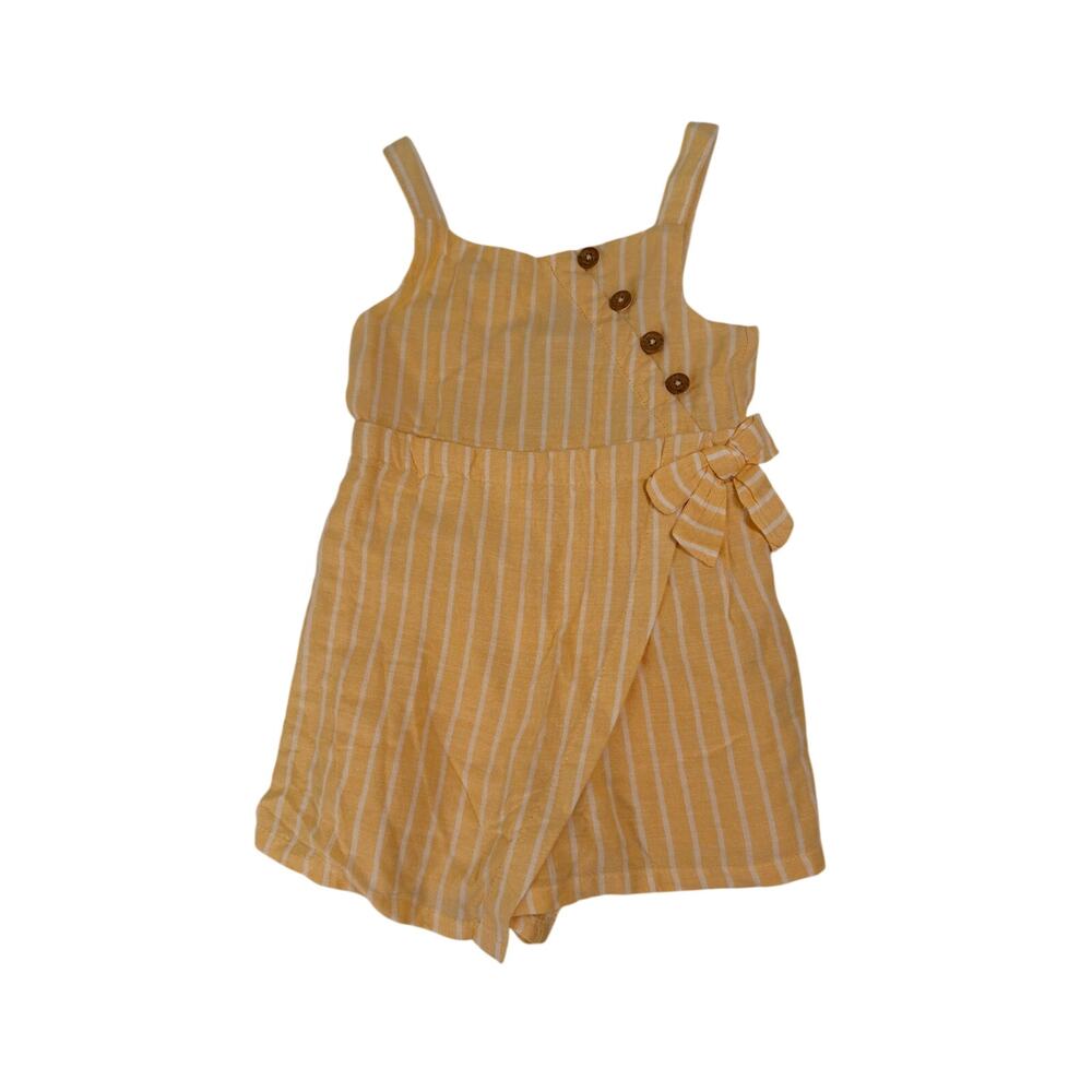 Butter Yellow Striped Linen Cotton Blend Girls Romper Tank Size XS 4